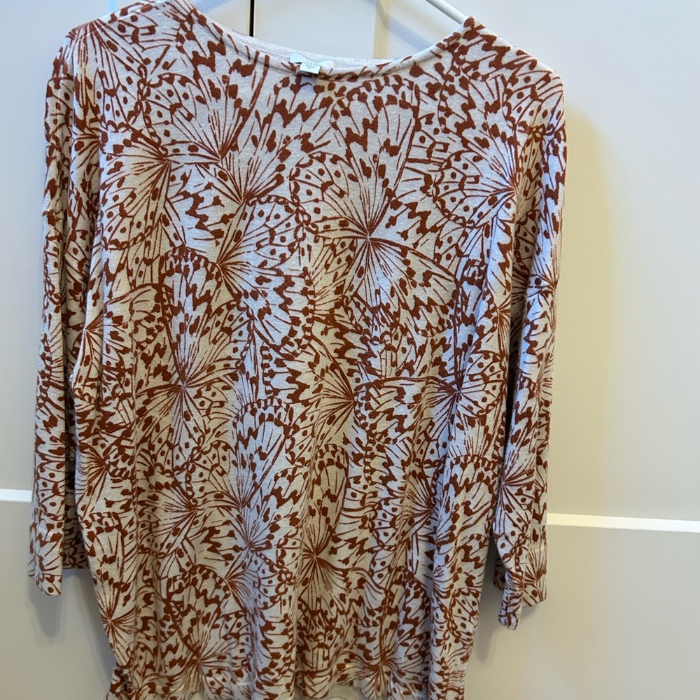 J. Jill Rust/Burnt Orange Print Light Weight Sweater Knit Top XL-So Comfy & Cute